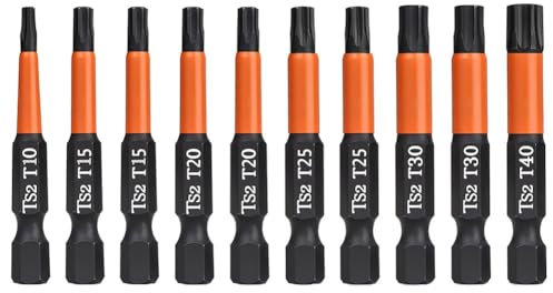 Teocpai 10PCS 50mm Jeu d'embouts de Tournevis Torx Set de Tournevis Magnétiques en Acier S2 T10-T40 avec 1/4 Hexagonale Tige