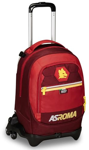 Seven Schultrolley Jack mit 3 Rädern, Rot und Schwarz, A.S. Rom Fußball, Gelb-Rot, 3-in-1, dreifach verwendbar, Rucksack mit abnehmbarem Wagen, Trinkflaschenhalter und Crossover-System, Schulrucksack