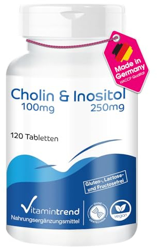 Choline & Inositol - avec 100mg de choline et 250mg d'inositol - 120 comprimés - hautement dosés - végétalien - suppléments d'Allemagne | Vitamintrend
