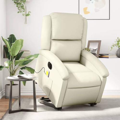 Homgoday Elektrisch Aufstehsessel, Relaxsessel,Massagesessel mit Aufstehhilfe,Fernsehsessel, Liegesessel mit Liegefunktion Ruhesessel TV Sessel, für Wohnzimmer Creme Kunstleder