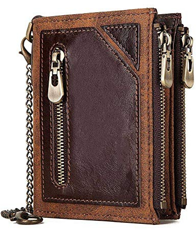 LVUNZJCA Herren-Geldbörse mit Kette Kurzes Portemonnaie aus Leder, Portemonnaie for Geschäftsreisen, Kreditkartenetui(Coffee)