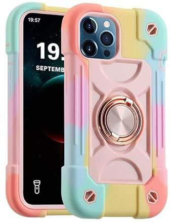 Gunroc for iPhone 14 Pro Max Case with 360°Rotate Ring Stand, Military Grade Drop Shockproof, Full Body Protection, Heavy Duty, 3-Layer Protective Cover Case for iPhone 14 Pro Max Pink