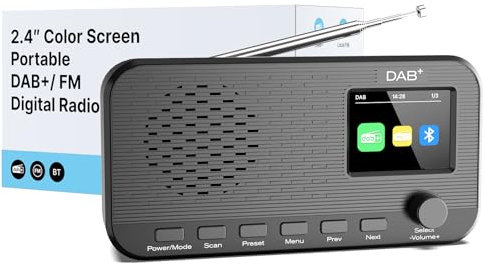 OiDiPi DAB Radio with Bluetooth, Rechargeable Digital FM Radio, Battery Powered Portable DAB+ Radio, 2.4 Large Color Display, 40 Preset Stations, Dual Alarms Clock, Sleep Timer, 9 Hours Running Time