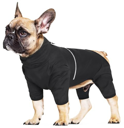KoKoBin Reflekterande hundregnrock med huva, fyrbent regnrock superlätt andningsbar vattentät hundjacka medium stor storlek (svart, 4XL)