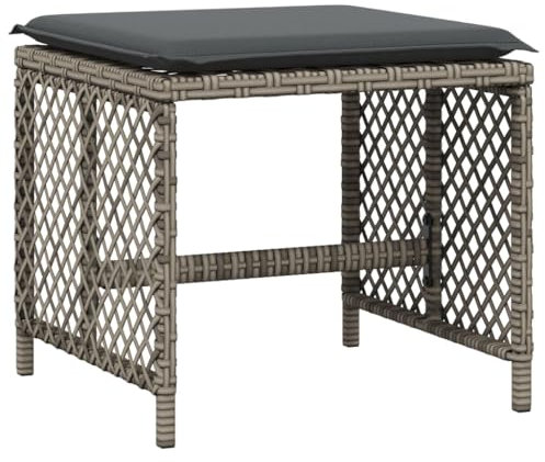 Makastle 4er-Set Outdoor Poly Rattan Hocker, Fußhocker mit Polster, Außen Wetterfest Gartenhocker Sitzhocker Sitzbank Fußauflage Fußstütze, Patio Ottoman Grau 41x41x36 cm