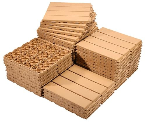 Kanduo Holz-Kunststoff-Terrassenfliesen Wasserdichte, ineinandergreifende Terrassenfliesen, leicht zu reinigen, Kunststofffliesen for den Außenbereich, Terrassendielen aus Holz-Kunststoff-Verbundwerks