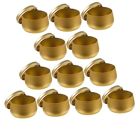Hoement 12pcs 8oz Multi-Purpose Sealed Tinplate Candy Jar and Storage Tea Canister Lid, Round Large Capacity Container for Beads, Jewelry, and Handmade Crafts in Gold