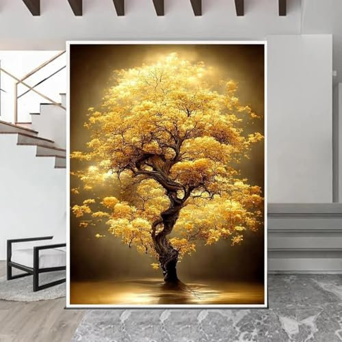 Abstraktes goldenes Baum-Poster und Drucke, modernes reiches Geldbaum-Leinwandgemälde, Wandkunst, Bild für Wohnzimmer, Heimdekoration, 40 x 60 cm, rahmenlos