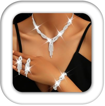 Zoestar Parure de bijoux de mariage avec collier, boucles d'oreilles et barre en cristal étincelant pour femme, taille unique, /, Pas de gemme