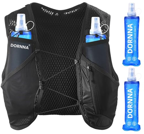 DORNNA Light Edition V1 - Laufweste Damen und Herren mit 2 Trinkflasche 500 ml, Running Vest, Laufrucksack, Trinkrucksack Laufen.