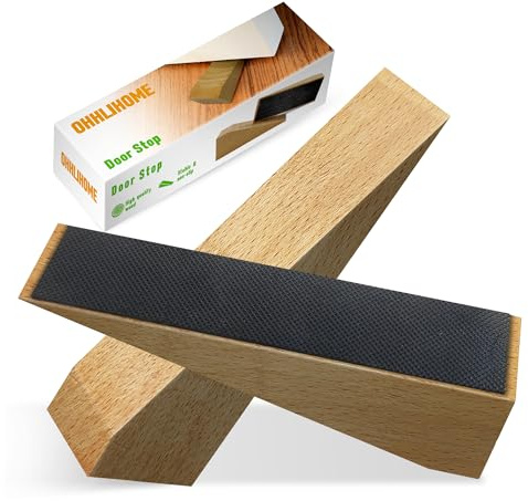 2er Pack Holz-Türstopper - Fester Türstopper boden -Rutschfeste Türstoppers boden für alle Türtypen und Böden - Jeder Türkeile 2 Zoll dick, 6,3 Zoll lang mit Gummi - Door Stopper