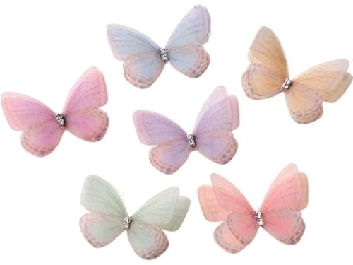 20 Stück Stickerei-Schmetterling zum Aufnähen, 3D-Gaze-Schmetterlings-Applikationen, Strass-Stickerei, Nähen, Handwerk, 5 cm, lebensechte Schmetterlinge