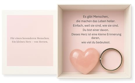 Milaboo® Handgefertigte Geschenkbox mit Herzstein – Persönliche Botschaft in schöner Stülpbox (Besonderen Menschen - Rosenquarz)
