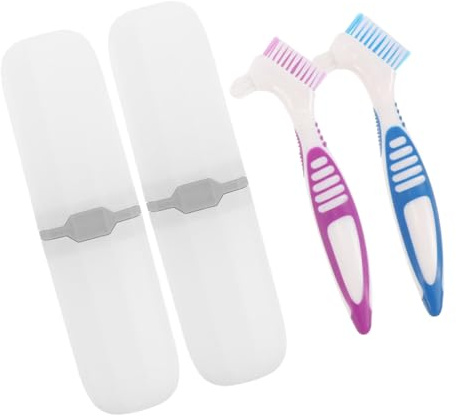 Yardenfun 2 ensembles Brosse de Nettoyage Portable pour Prothèses Ensemble Étui de Voyage Pratique pour Soins Dentaires Personnels Brossette Double Face Durable Couleurs et Bleu