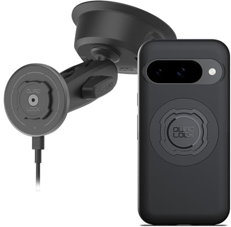 Quad Lock Heavy Duty Suction Car Phone Mount with MAG Phone Case and MAG Wireless Charging Head for Google Pixel 10/10 Pro