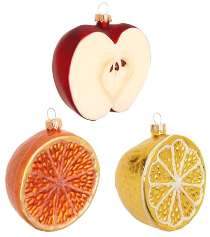 Krebs Glas Lauscha - Weihnachtsdekoration/Christbaumschmuck aus Glas - Obst-Set - Farbe: Orange, Gelb und Rot - Größe: ca. 7,5-8 cm