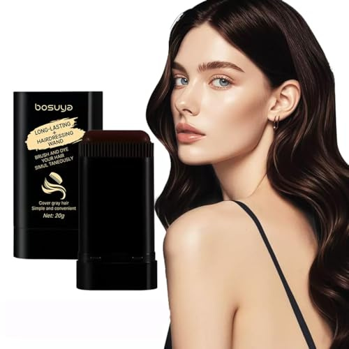 Bosuya Instant Root Touch Up Hair Dye Comb - Brush & Dye in One, 20g Disposable Stick (1.81x3.35) - Waterproof, Sweatproof for Gray Coverage (02# BROWNISH BLACK)