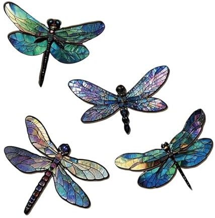 4Pcs Dragonfly Garden Wall Art Outdoor - Wooden Dragonfly Garden Fence Decorations for Balcony, Living Room, or Courtyard