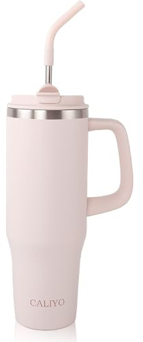 CALIYO Termosflaska rostfritt stål 304, termosmugg 1,2 L, BPA-fri, lämplig för kolsyra, rymmer drycker 12–48 timmar. varm, läckagesäker skruvlock, diskmaskinssäker, ljusrosa