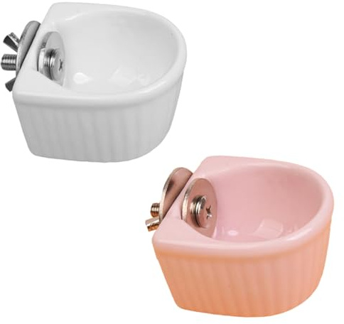 SHINEOFI Gamelle pour Animaux en Céramique Suspendue Double Lot, Bol à Écureuils et Lapins, Blanc et Rose, Anti-Renversement, Cage Petits Animaux