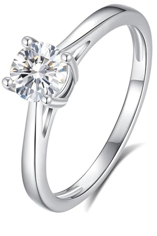 Whoiy Trauring 585 Weißgold, Eheringe 14k Echtgold Hochzeitsringe mit Moissanite 0.5ct Solitär Damenring Größe 63 (20.1)