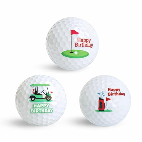 UOCAI 3 palline da golf per compleanno, divertenti palline da golf personalizzate, con motivi Happy Birthday, regalo per uomini golfisti, golf, idea regalo per principianti e giocatori amatoriali