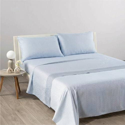 Caleffi Completo Letto Matrimoniale 100% Cotone Morbido - Lenzuolo Sotto con Angoli 180x200x25 cm, Lenzuolo Sopra 240x280 cm, 2 Federe 50x80 cm (Cairo Azzurro)