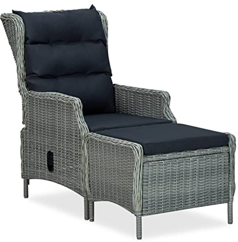Massbinet Verstellbarer Gartensessel mit Fußhocker Poly Rattan (Hellgrau, mit Fußhocker)