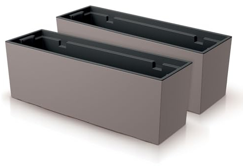 IMJ-Global - Set di 2 Fioriere da Esterno Grandi 58x18x19,5cm, Fioriera da Esterno in Plastica Moderni, Vaso da Esterno da Balcone Resistente alle Intemperie Perfette per Arredare Interni (Mocca)