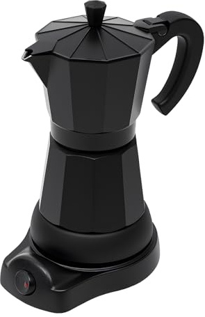 Dekltus Cafetera moka, máquina de café expreso eléctrica portátil en negro, 480 W, con válvula de seguridad y estructura resistente al calor, pequeña cafetera de mesa para café expreso italiano en