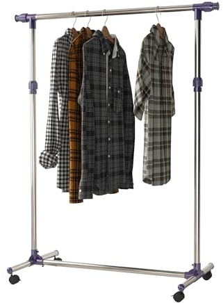 HOMCOM Portant à vêtements tringle réglable à roulettes en acier inox charge max. 25 kg