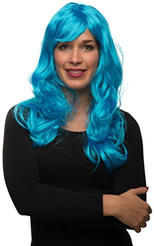 Balinco Damen Perücke Langhaar lockig gewellt – Sexy Lockenperücke für Fasching, Karneval, Cosplay & Halloween – Echthaar-Optik in 13 Farben (Türkis)