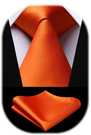 Enlision Slipsar för män Enfärgad slips och ficknäsduk Set Formell klassisk för Bröllop Affärer Fest Orange