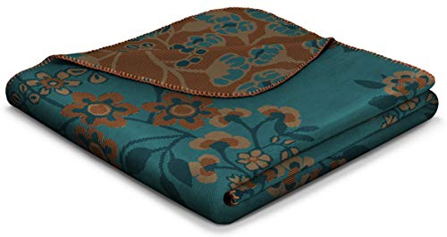 biederlack® weiche Kuscheldecke Oriental Flowers aus Baumwolle und Polyacryl I Made in Germany I Öko-Tex I Wohndecke mit orientalischem Dessin I Tagesdecke 150x200 cm I Sofadecke in Petrol-Orange