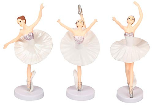 HYSTYLE 3 Pcs White Dancing Ballerina Girl Figurine Ballerina Girl Cake Topper Plant Pot Craft Dollhouse Cake Decoration