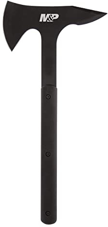Smith & Wesson M&P Extraction & Evasion 16in S.S. Full Tang Tactical Axe with a Spearpoint Spine, Rubberized Handle and Sheath for Outdoor, Survival and EDC