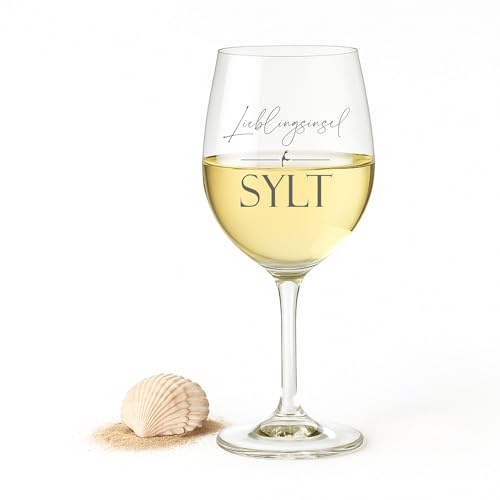 KT-Schmuckdesign Leonardo Weinglas Lieblingsinsel Sylt 460ml – Glas mit Sylt-Schriftzug – Maritimes Weinglas als Geschenk – spülmaschinenfest – hochwertig