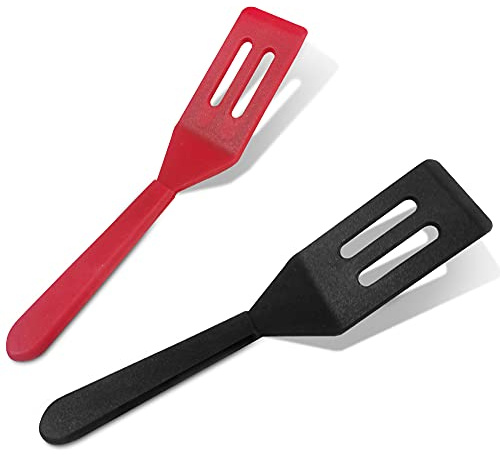 DLAND Mini Silicone Spatula 2-Pack - Nonstick, Heat-Resistant Flexible Cookie Spatula for Baking, Flipping Eggs, Small Pans, Dishwasher Safe (Red & Black)