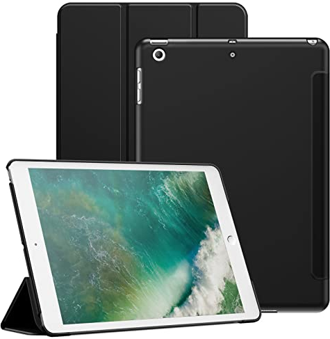 JETech Hülle für iPad 9,7 Zoll (6./5. Generation, 2018/2017), Schützende Harte Rückenschale Weiche Berührung Tablet Ständerabdeckung, Auto Wachen/Schlafen (Schwarz)