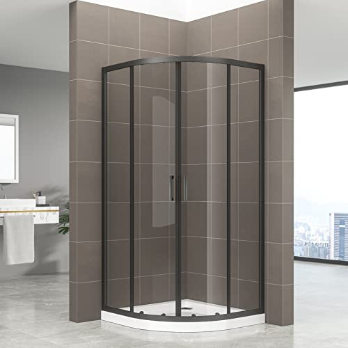 TIBYBLACK Cabine de douche noire 1/4 de cercle coulissante H.190 cm verre transparent 80 x 80 cm