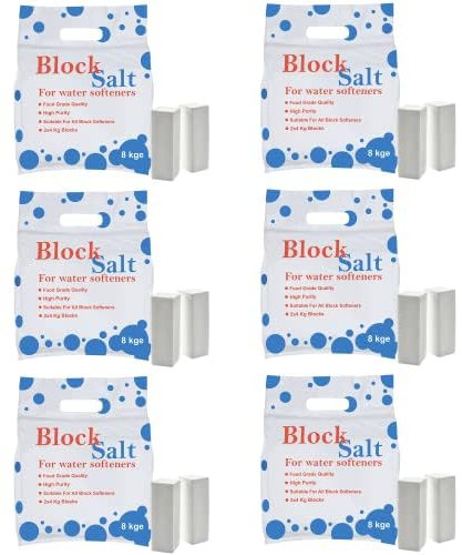 6 pack Water Softener Salt Blocks 100% Genuine Food Grade water softener salt block Compatible to All Water Softener Machine, Best For Laundry Kitchen Dishasher Industrial use Salt Block 6 pack