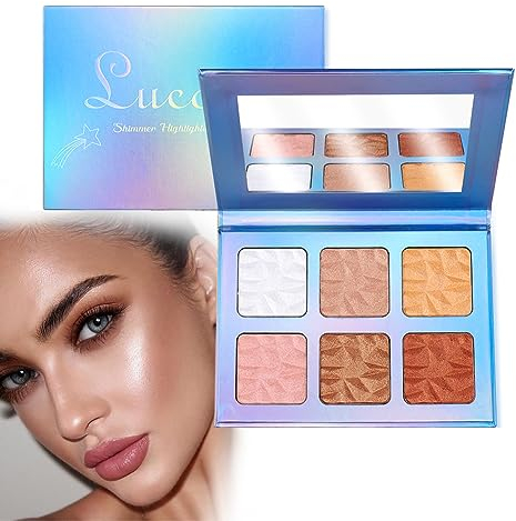 Lucoss 6 Colors Highlighter Palette, Highlighter Puder Palette Highlighter Bronze-Puder weiß/Braun/Rosa/Rot Face Contour Powder, Make-up Palette für Frauen