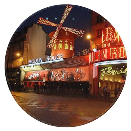 Moulin Rouge rundes Mauspad, 20,3 x 20,3 cm, wasserdicht, rutschfeste Gummiunterseite, Mauspad mit genähtem Rand für Zuhause, Büro und Gaming-Schreibtisch