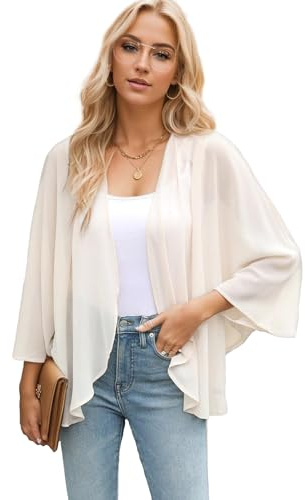 Famulily Kimono en mousseline de soie pour femme UK, kimono ample avec ouverture sur le devant pour dames, décontracté pour l'été, beige, M