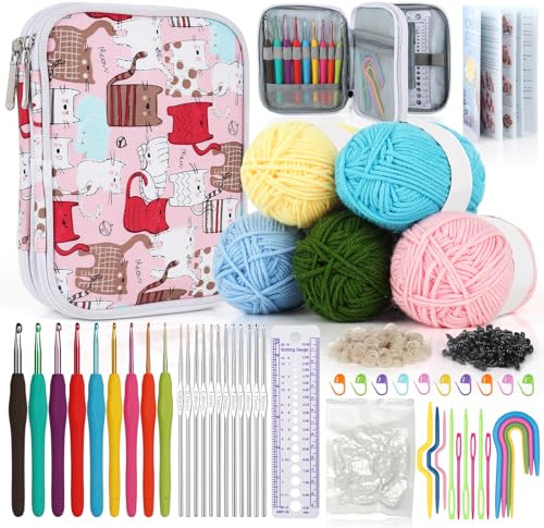 Katech Crochet Hooks Set with Yarn-Crochet Kit for Beginners-Ideal Gift