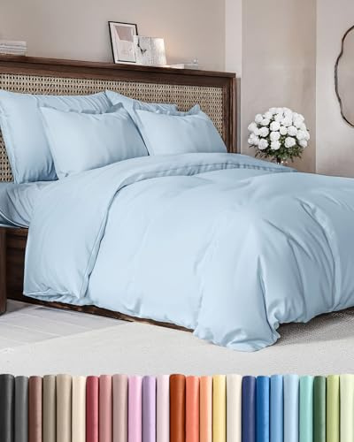Duvet Cover Queen Size - Soft 3 Piece with Zipper Closure - Light Blue