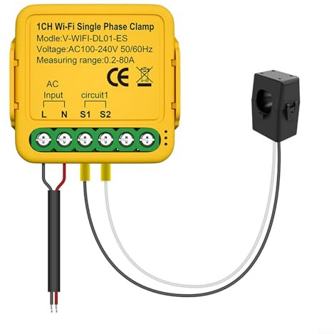 Compteur d'énergie WiFi intelligent 2 voies, moniteur de puissance WiFi, avec 2 pinces, fonctionne avec l'application TuYa pour Smart Life, compteur d'énergie bidirectionnel (A)