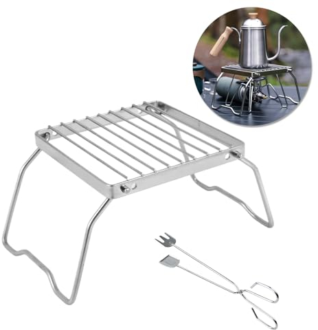Herfair Camping Grill Klappbarer Kugelgrill mit Feuerzange Edelstahl Grillrost Brenner Ständer Multifunktional Camping Zubehör