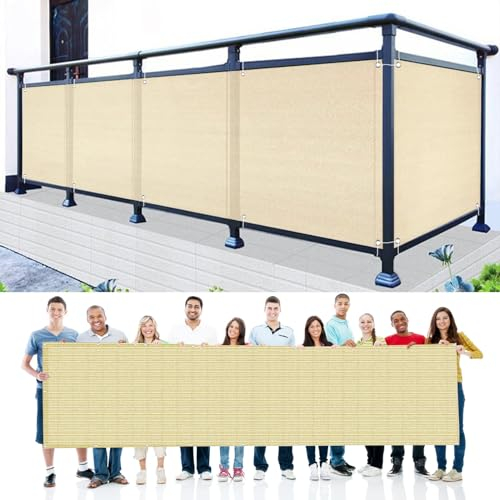 GAIFNAG Balkon Sichtschutz Ohne Bohren 120 x 650 cm Sichtschutz Sichtschutzzaun, Balkonumspannung Balkonumrandung mit Ösen, Nylon Kabelbinder Und Kordel für Balkon Garten im Freien, Creme Farben