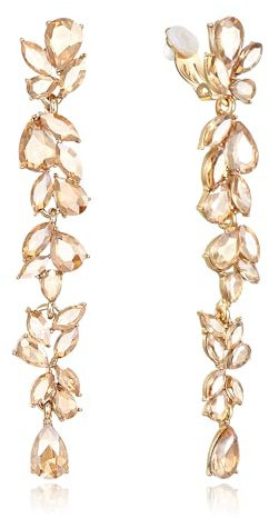 EVER FAITH Strass Kristall Ohrclips Kronleuchter Clip-on Ohrringe für Damen Braut, Art Deco Marquise Teardrop Braut lange baumeln Tropfen für Prom Champagner Gold-Tone